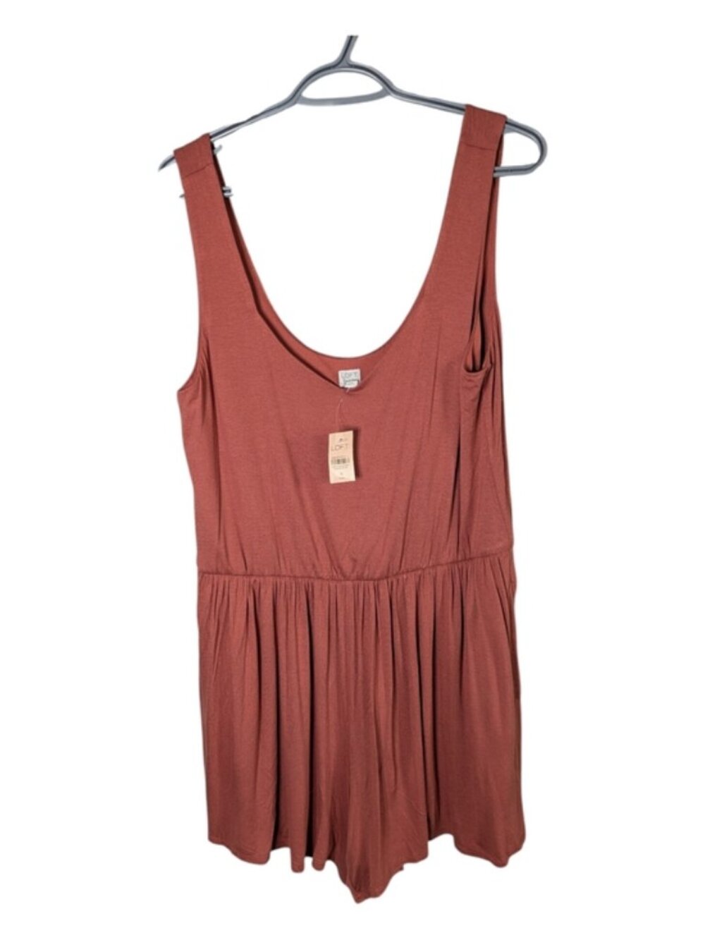 NWT Loft‎ Beach Scoop Neck Sleeveless Romper With Pockets Size 16 Reddish Brown